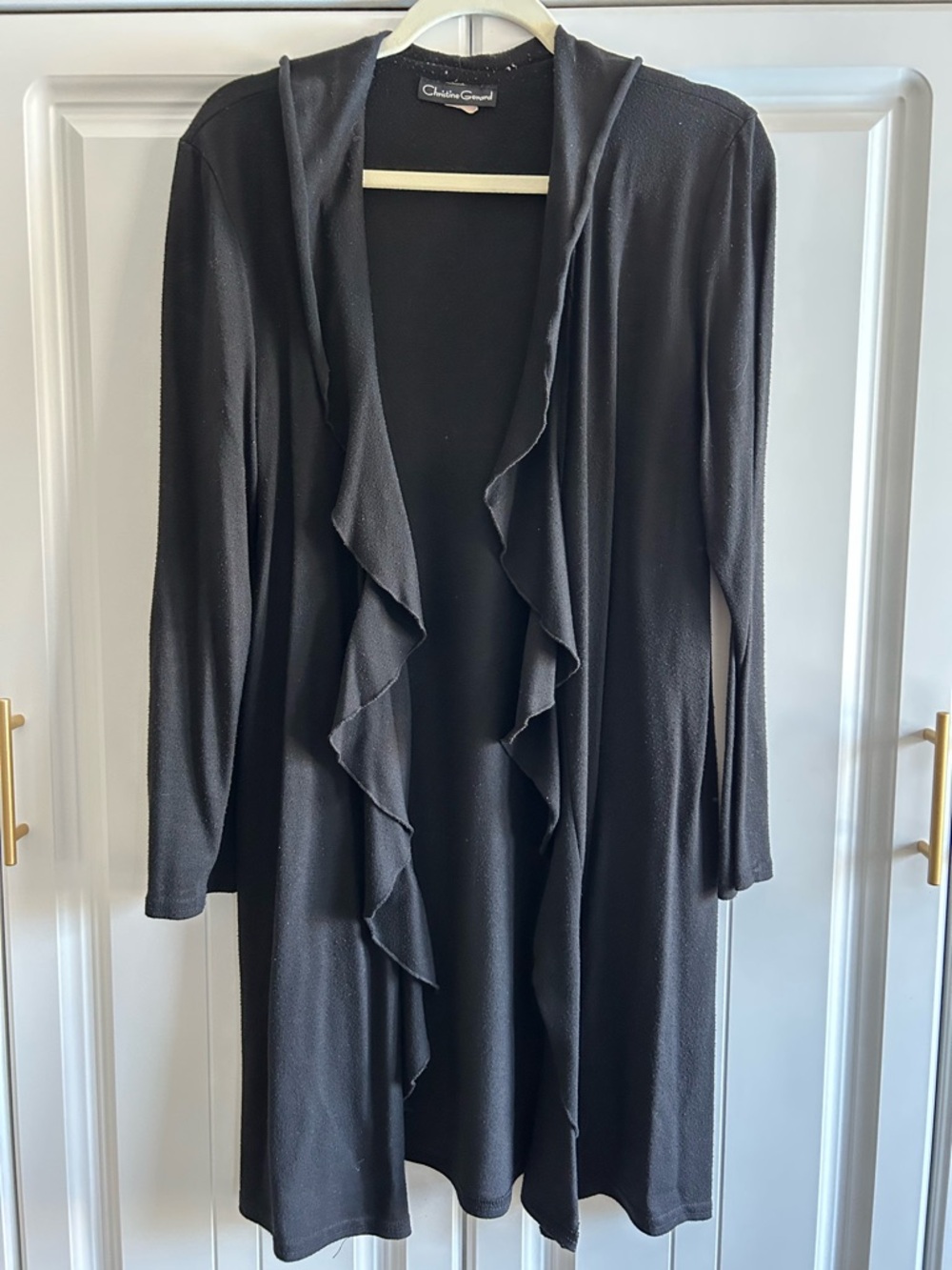 Black Long Cardigan with Ruffled Collar